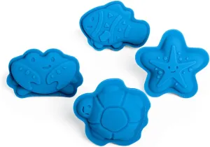 Bigjigs Toys Ocean Blue Silicone Sand Moulds - 4 Piece Silicone Beach Toys Set, Eco Friendly Beach Toys, Sustainable Sand and Water Toys, Sand Toys for Toddlers Age 3-5 Years