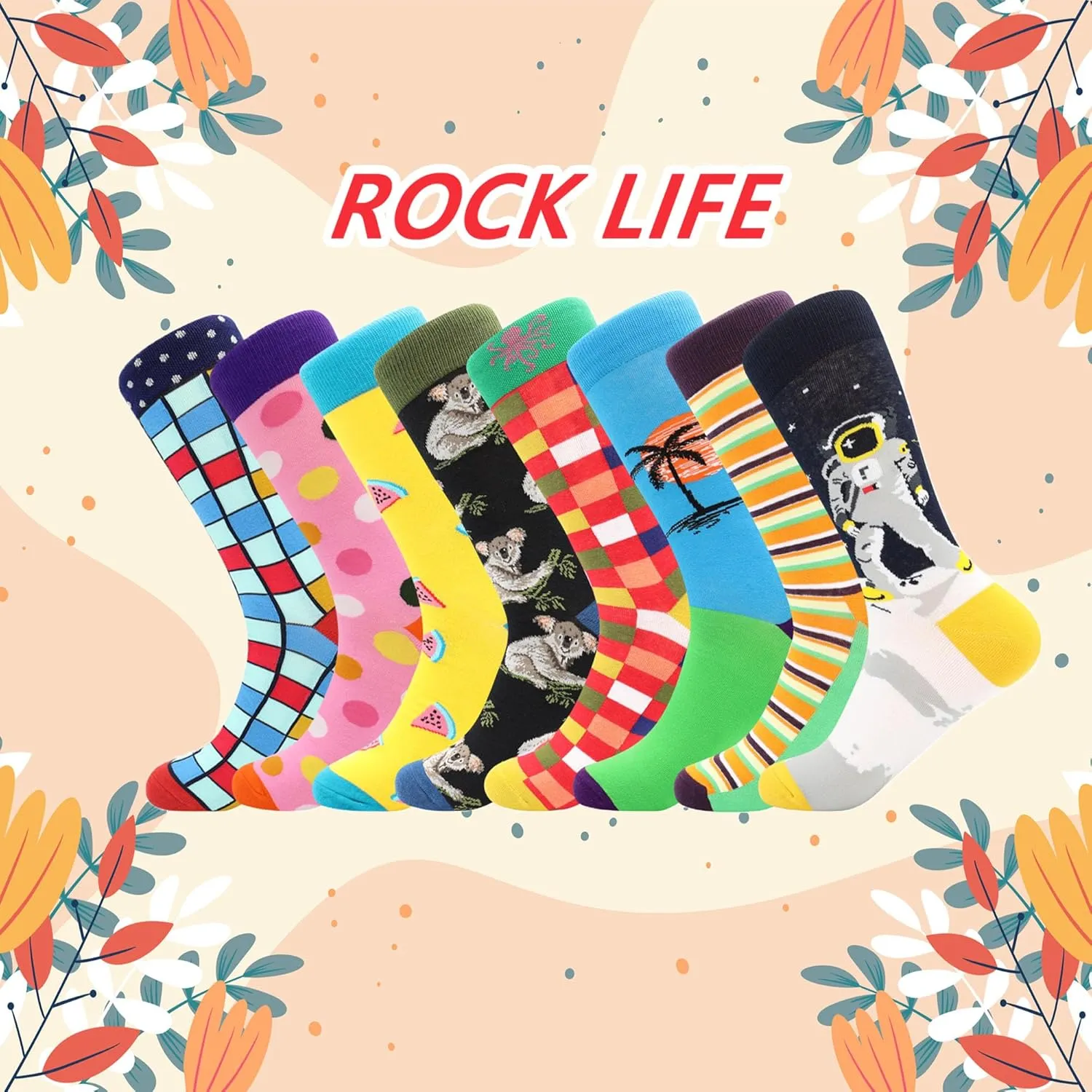 BISOUSOX Dress Socks for Men 9-12 Mens Funny Fun Colorful Crazy Funky Crew Socks Novelty Happy Cotton