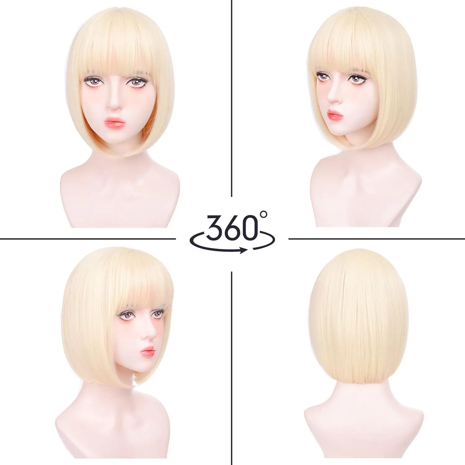 Blonde Bob Wigs - 12'' Short 613 Bob Wig for Women Bob wig With Bangs Super Soft and Easy to Wear Straight Bob Wigs, Colorful Synthetic wig for Daily, Cosplay, Halloween