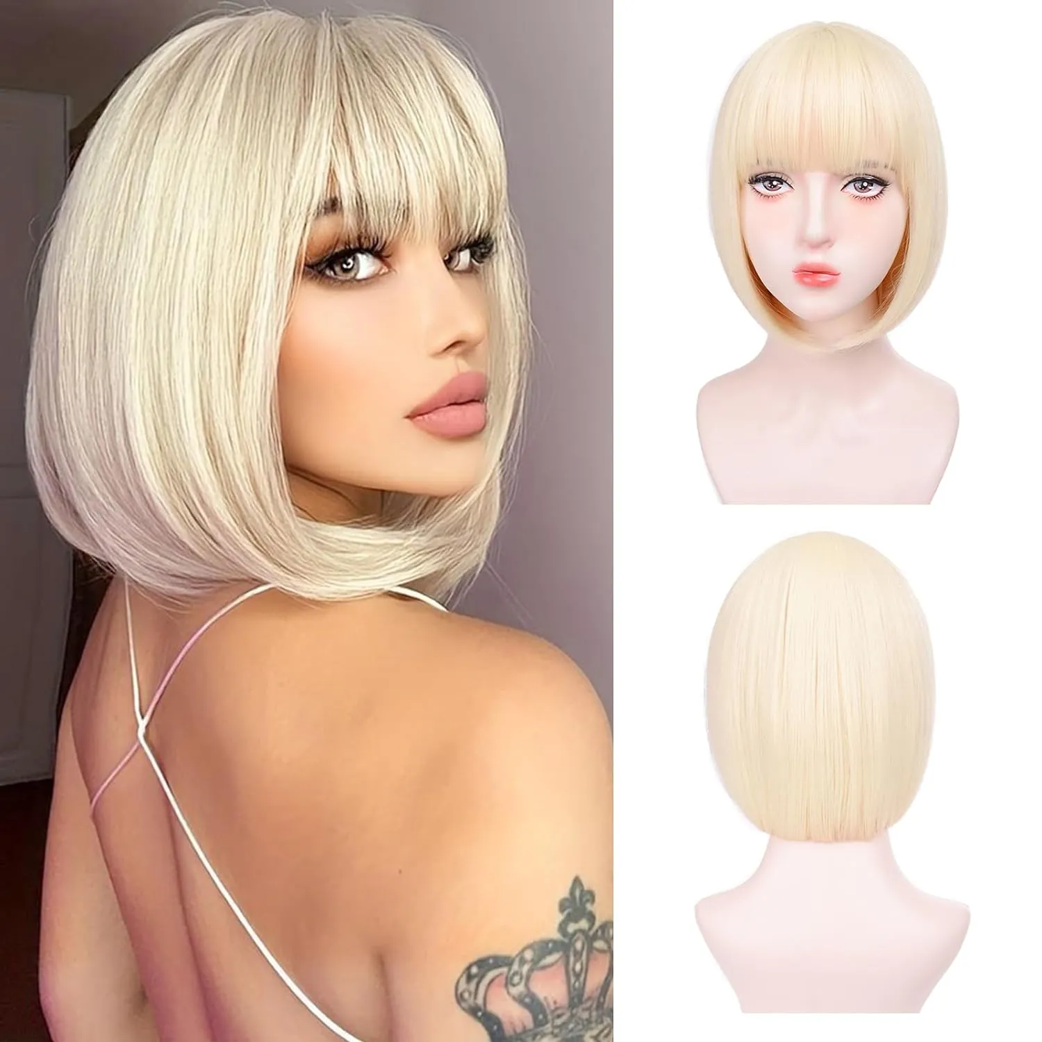 Blonde Bob Wigs - 12'' Short 613 Bob Wig for Women Bob wig With Bangs Super Soft and Easy to Wear Straight Bob Wigs, Colorful Synthetic wig for Daily, Cosplay, Halloween