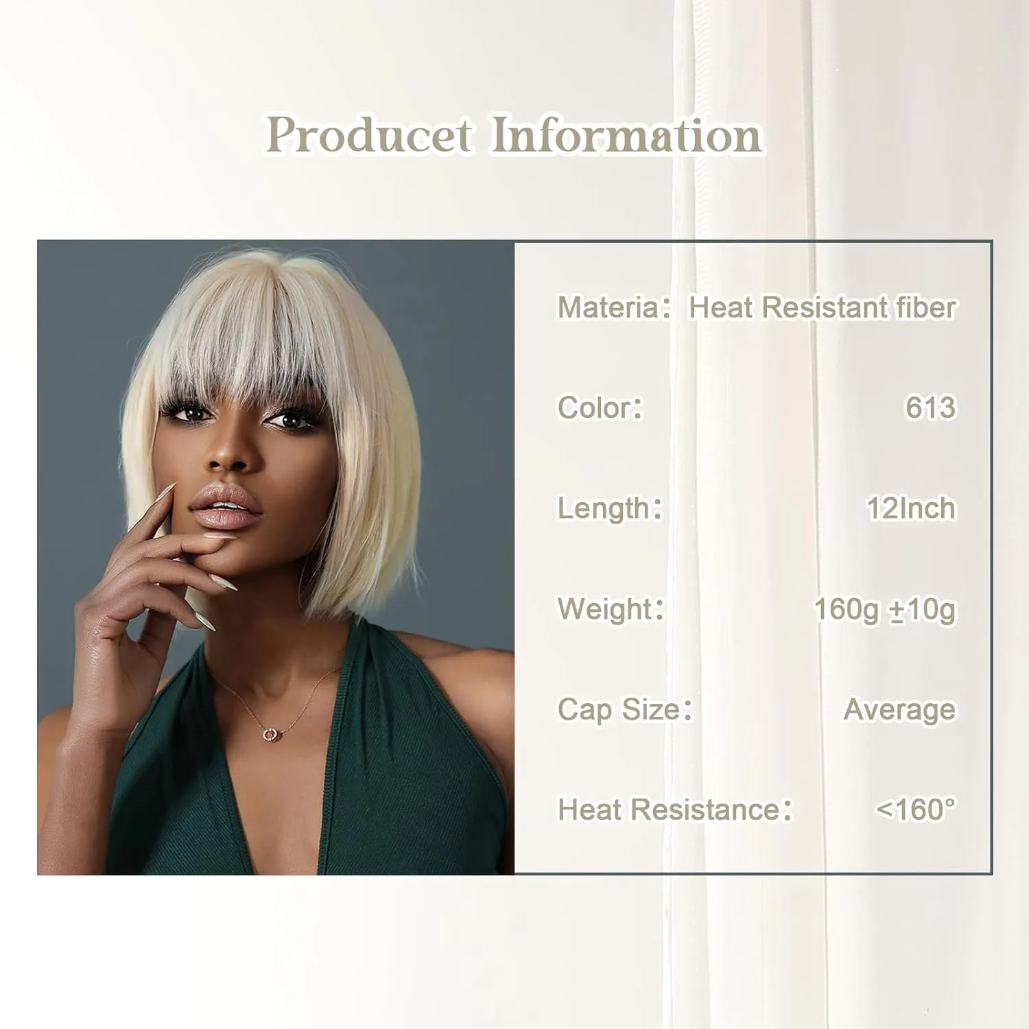 Blonde Bob Wigs - 12'' Short 613 Bob Wig for Women Bob wig With Bangs Super Soft and Easy to Wear Straight Bob Wigs, Colorful Synthetic wig for Daily, Cosplay, Halloween