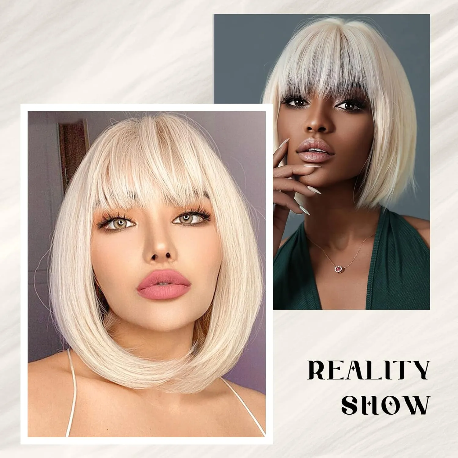 Blonde Bob Wigs - 12'' Short 613 Bob Wig for Women Bob wig With Bangs Super Soft and Easy to Wear Straight Bob Wigs, Colorful Synthetic wig for Daily, Cosplay, Halloween