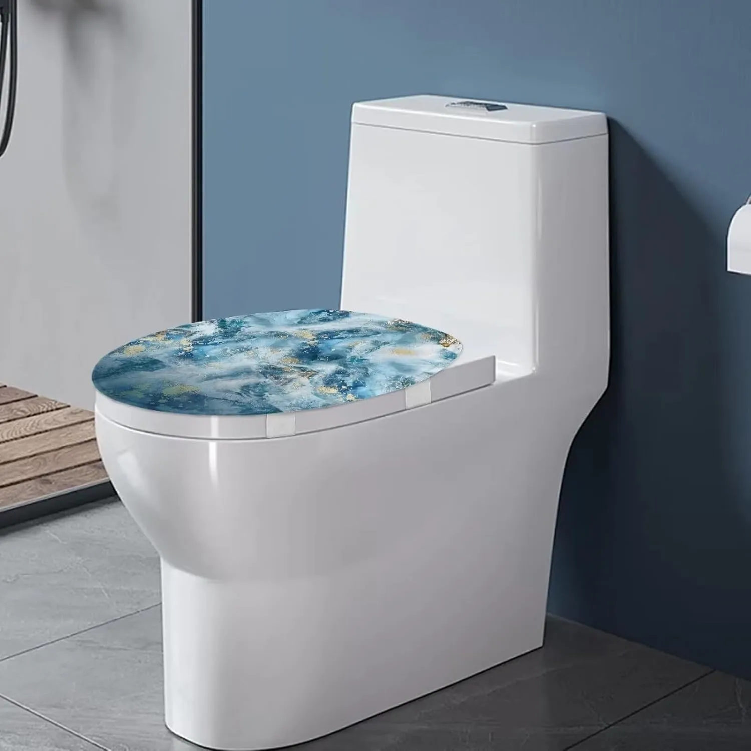 Blue Marble Print Toilet Lid Cover Bathroom Decoration Accessories Bathroom Toilet Lid Soft Plush Seat Covers Seat Covers Fits Most Lids for Accessories Decor
