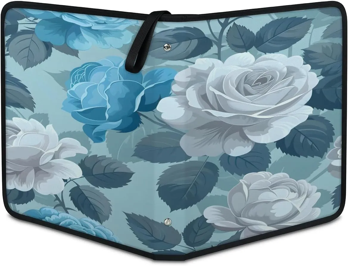 Blue Roses 3 Ring Trading Zipper Binder Strap, Trading Card Binder 4 Pocket, 400 Pockets Card Holder with 50 Removable Sleeves for Game Cards