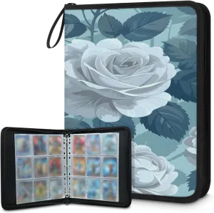 Blue Roses 3 Ring Trading Zipper Binder Strap, Trading Card Binder 4 Pocket, 400 Pockets Card Holder with 50 Removable Sleeves for Game Cards