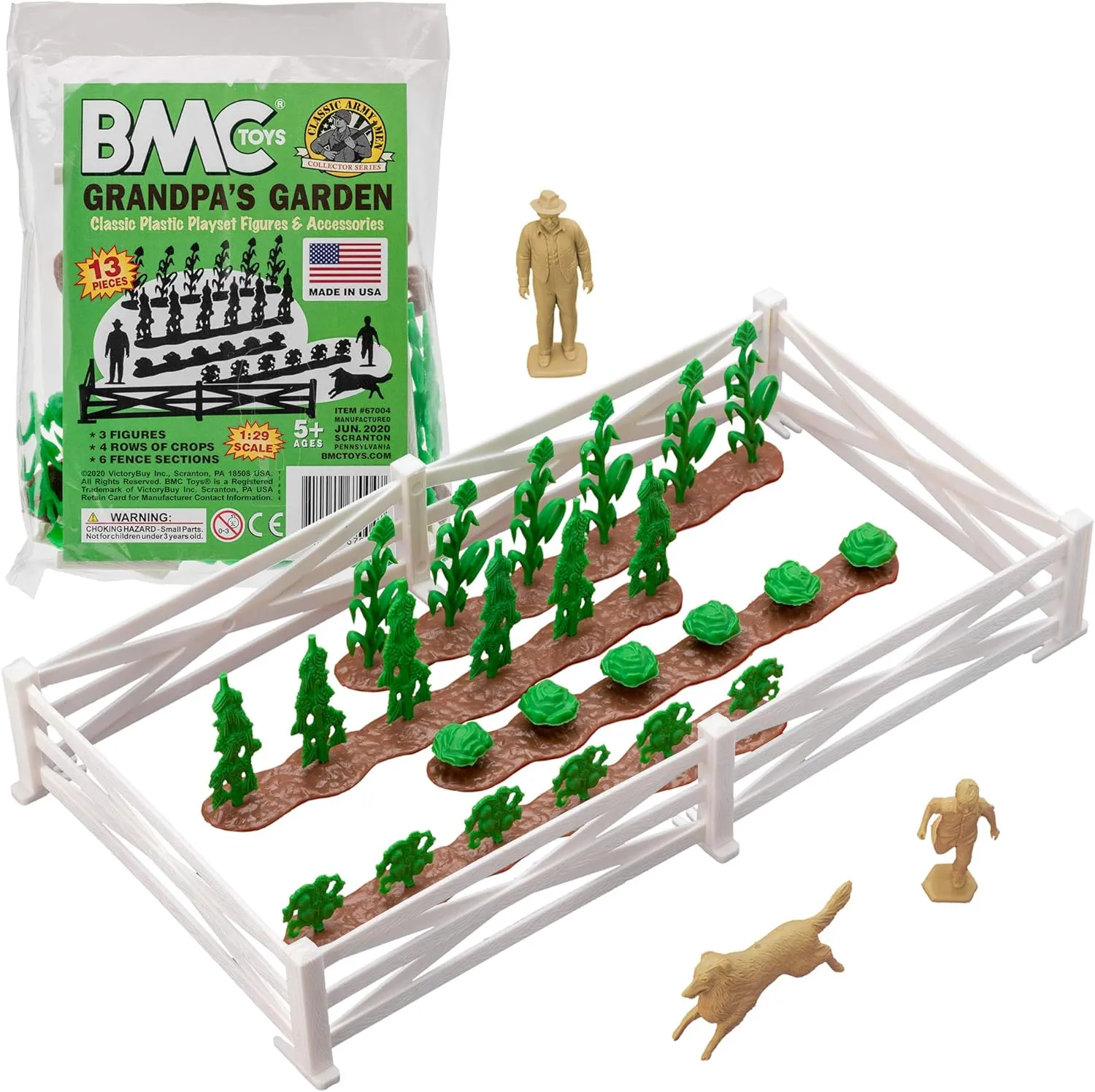 BMC Classic Marx Grandpa's Garden - 13pc Plastic Farm Dog & Crops Playset