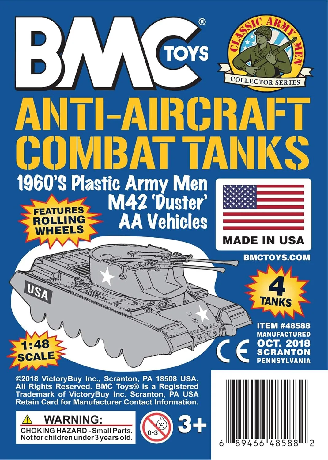 BMC Classic Payton Anti-Aircraft Tanks - 4pc Tan Green Plastic Army Men Vehicles