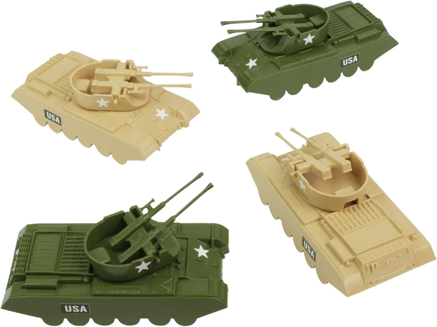BMC Classic Payton Anti-Aircraft Tanks - 4pc Tan Green Plastic Army Men Vehicles