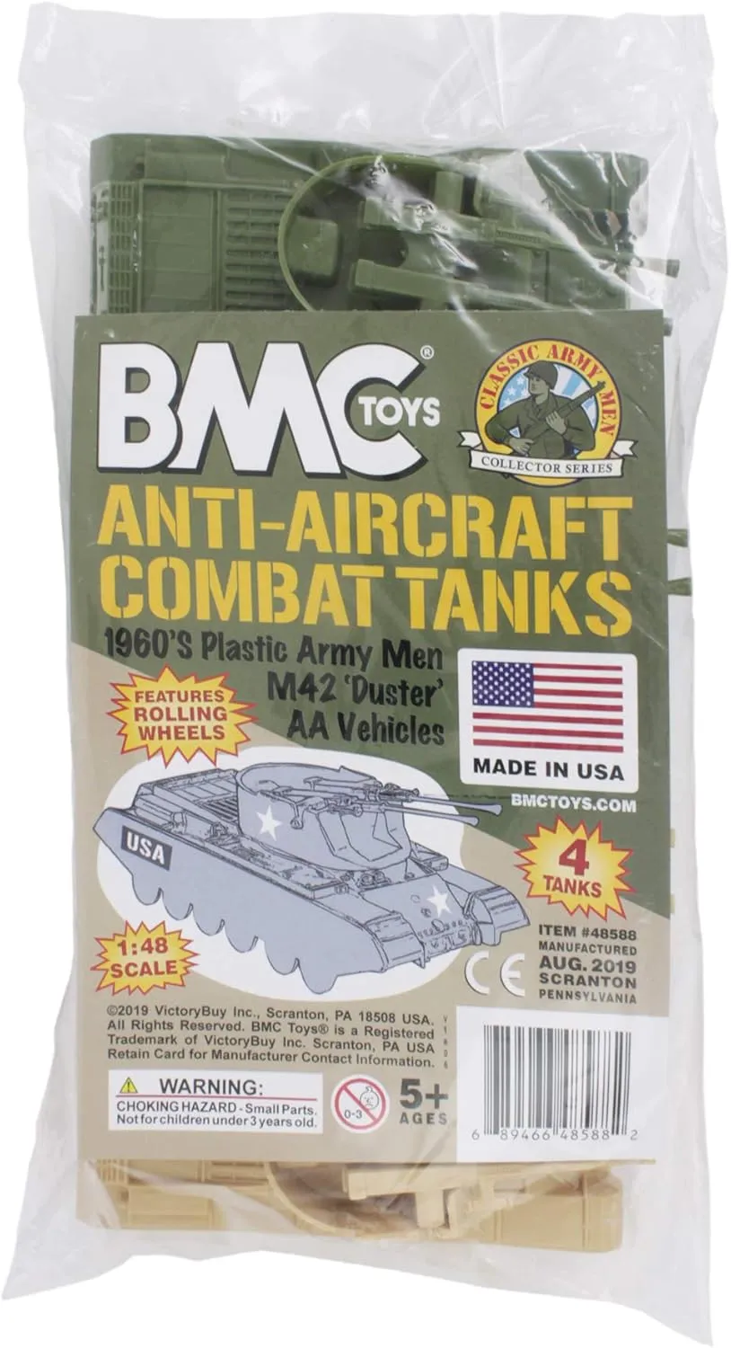 BMC Classic Payton Anti-Aircraft Tanks - 4pc Tan Green Plastic Army Men Vehicles