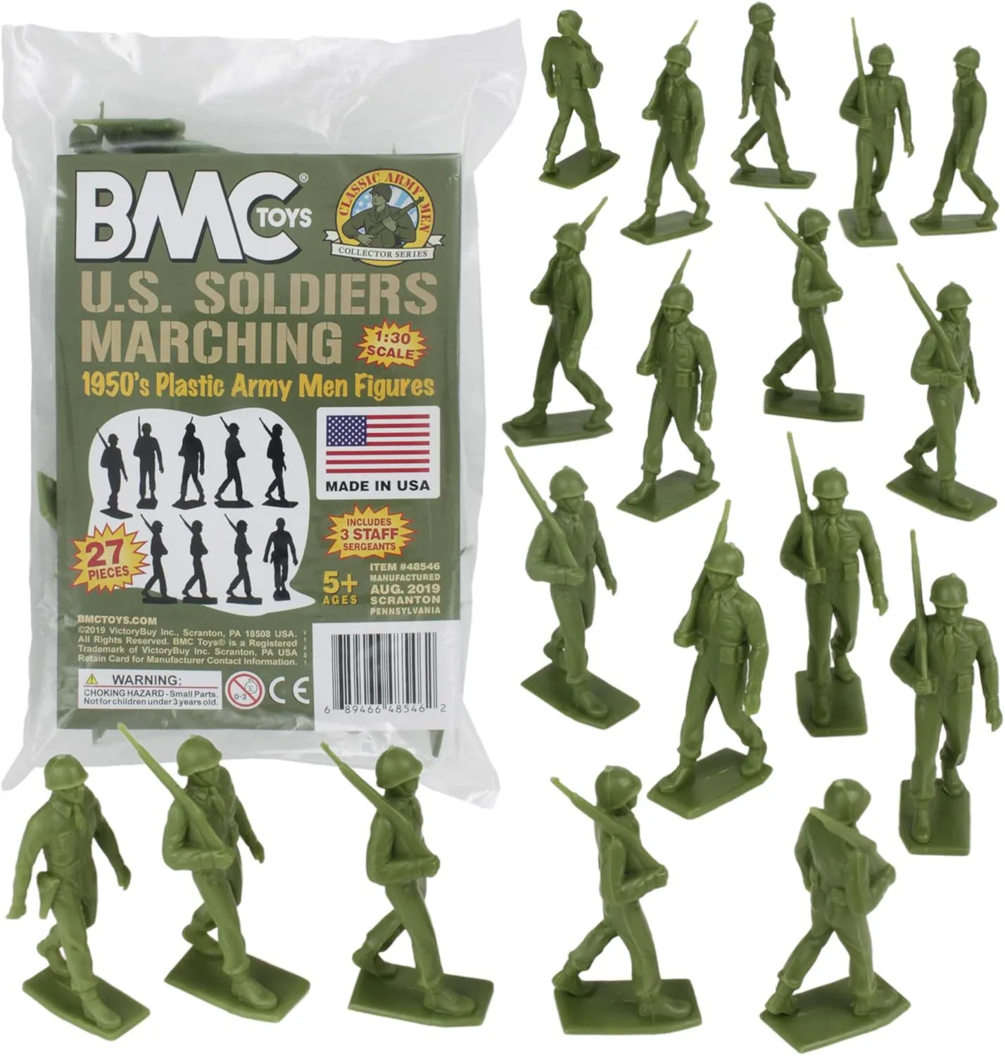 BMC Marx Plastic Army Men Marching US Soldiers - Green 27pc WW2 Figures US Made