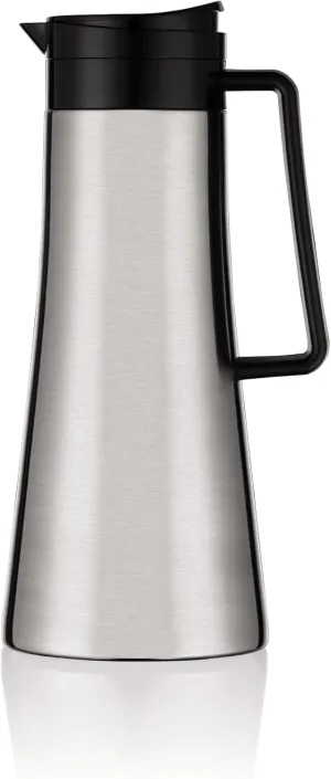 Bodum 37oz Bistro Double-Wall Vacuum Insulated Thermo Jug, Black Plastic Handle and Lid, Brushed Stainless Steel