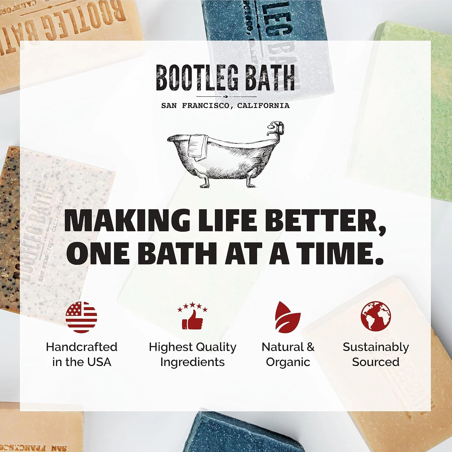 BOOTLEG BATH- Fresh Citrus and Muddled Mint with French Clay and Argan Oil, Natural Moisturizing Body Soap, Handcrafted in USA for Men and Women, Eco Friendly, 4.4 oz Each Bar