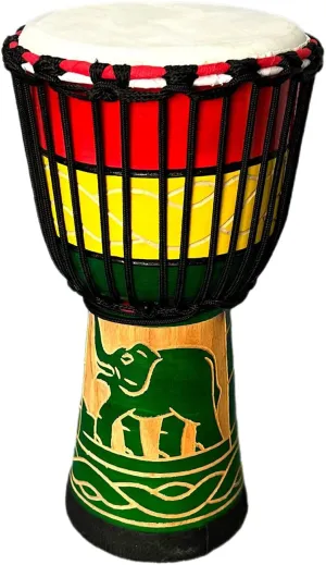 BORIYAM Djembe Drum Professionally Hand Carved, Goatskin Drum Head, From West African Style Tambourine, Bongo, Percussion (Green Elephant)