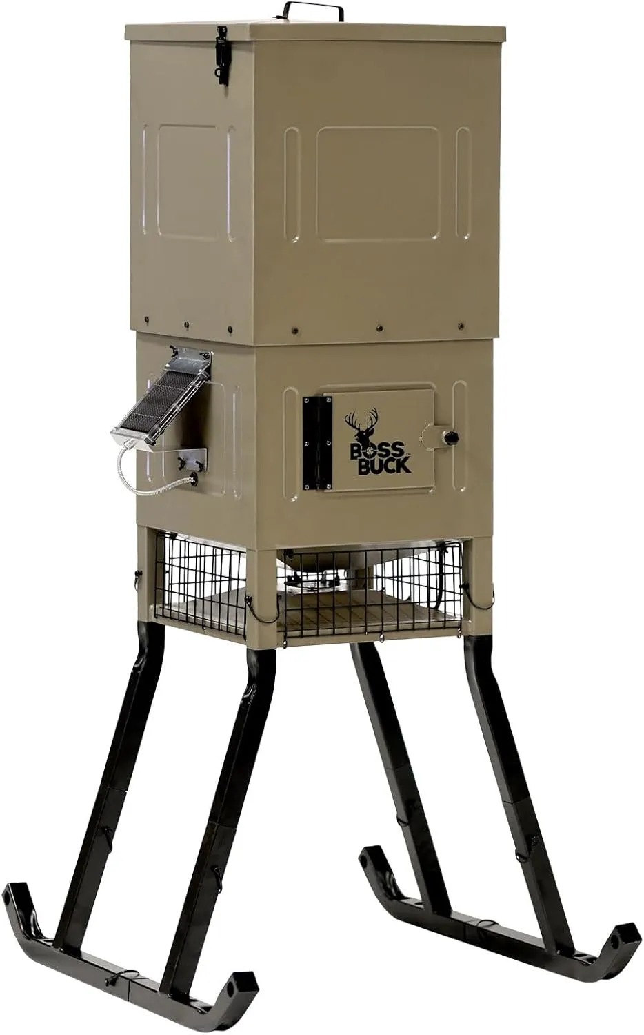 Boss Buck Stand & Fill Sled Feeder with Diverter Plate & Solar Panel | Easy Assembly Durable Steel Deer Hunting Varmint Guarded Programmable Automatic Game Feeder