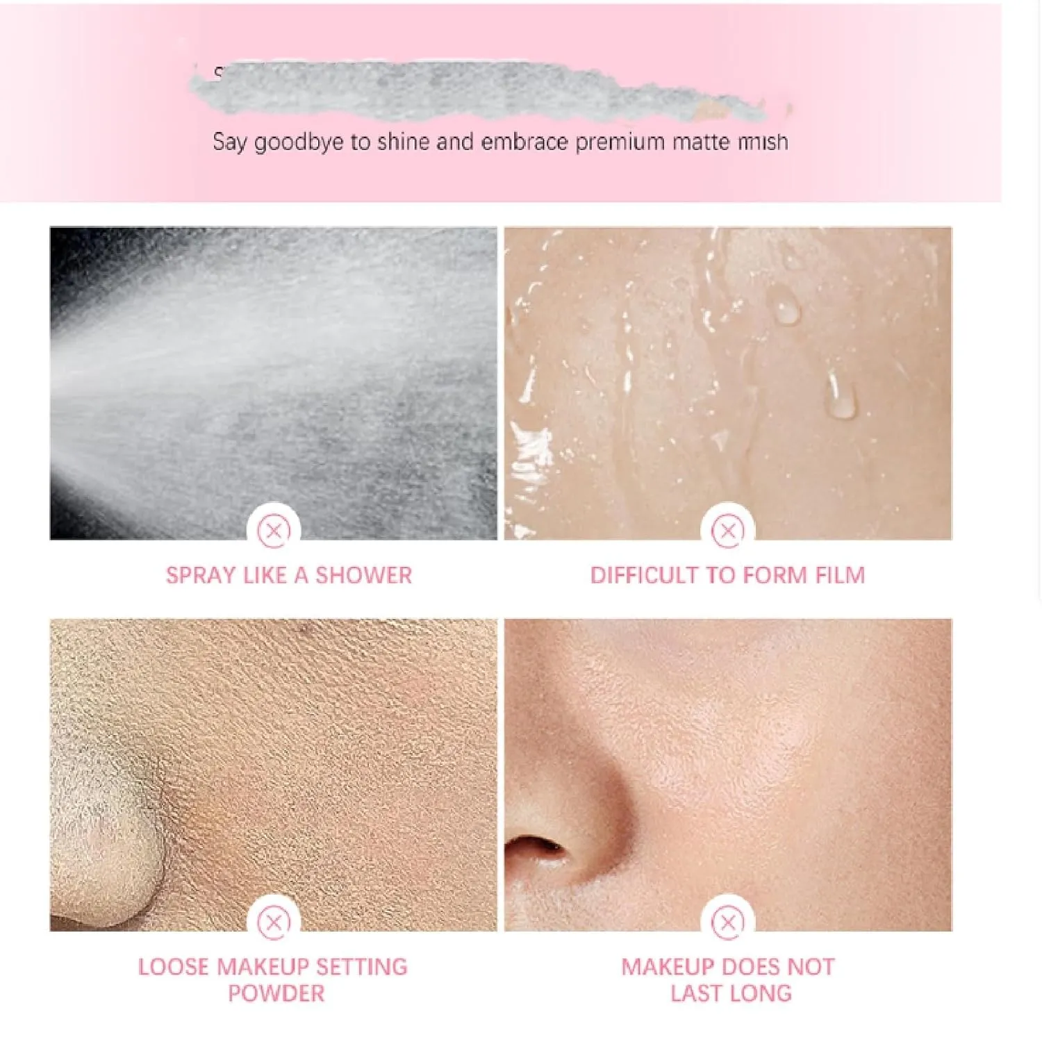 Brand new facial moisturizing setting spray, powdered glass setting spray, creating an extremely smooth makeup effect, moisturizing and lasting makeup for up to 12 hours