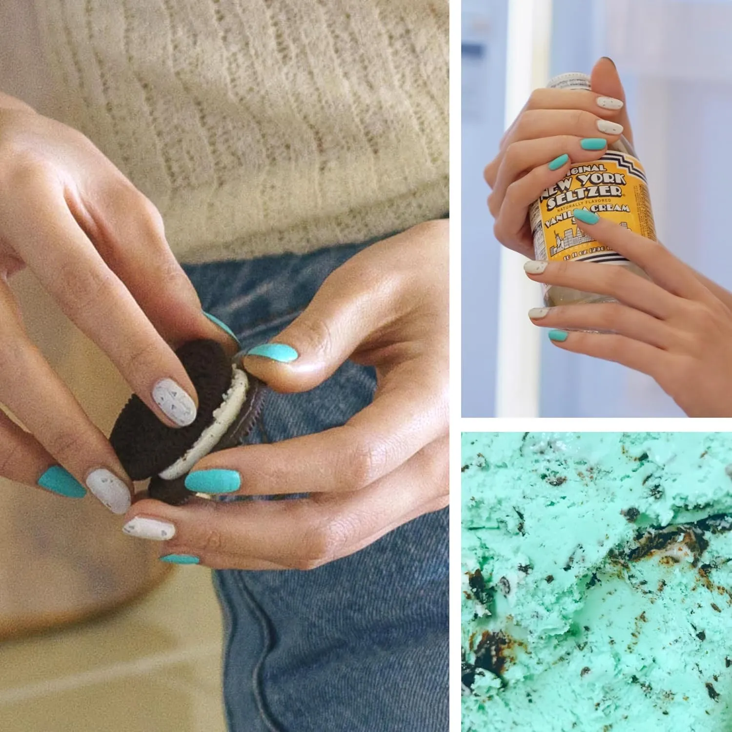Breathable Halal Vegan Nail Polish – Water-Based 3pc Set (Mint   Cookie&Cream   Clear Top Coat) | Non-Toxic, Eco-Friendly, 0.51 fl oz