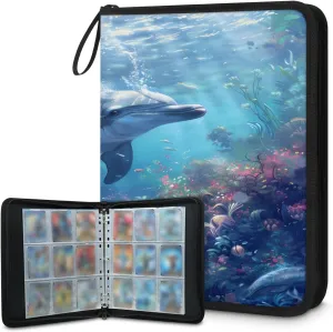 Bright Dolphin 3 Ring Trading Zipper Binder Strap, Trading Card Binder 4 Pocket, 400 Pockets Card Holder with 50 Removable Sleeves for Game Cards