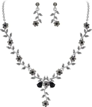 BriLove Women's Wedding Jewelry Leaf Cluster Flower Crystal Dangle Earrings Pendant Necklace Set for Bridal