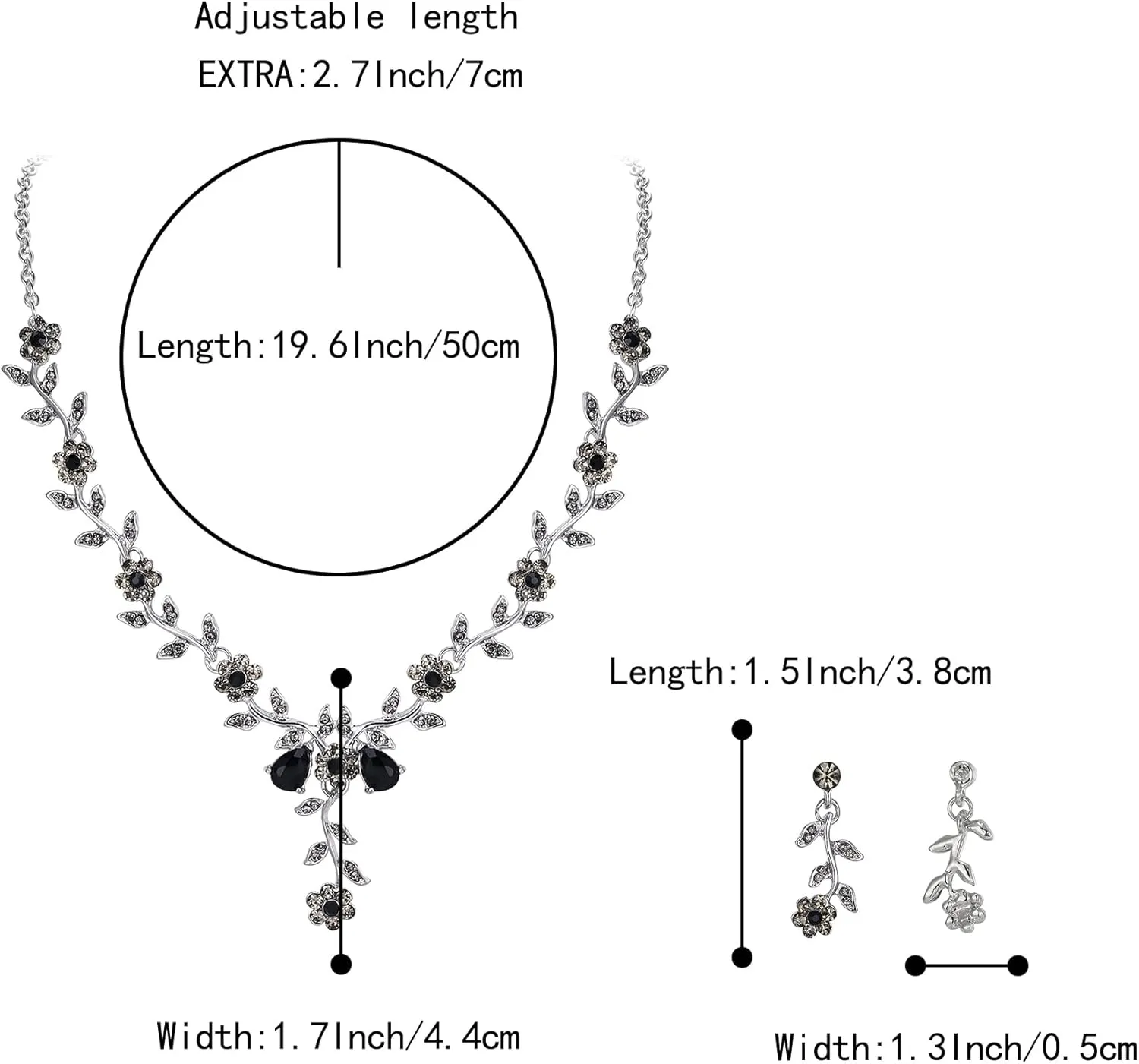 BriLove Women's Wedding Jewelry Leaf Cluster Flower Crystal Dangle Earrings Pendant Necklace Set for Bridal