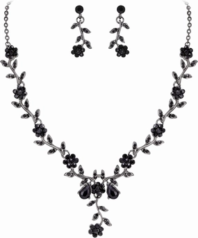 BriLove Women's Wedding Jewelry Leaf Cluster Flower Crystal Dangle Earrings Pendant Necklace Set for Bridal