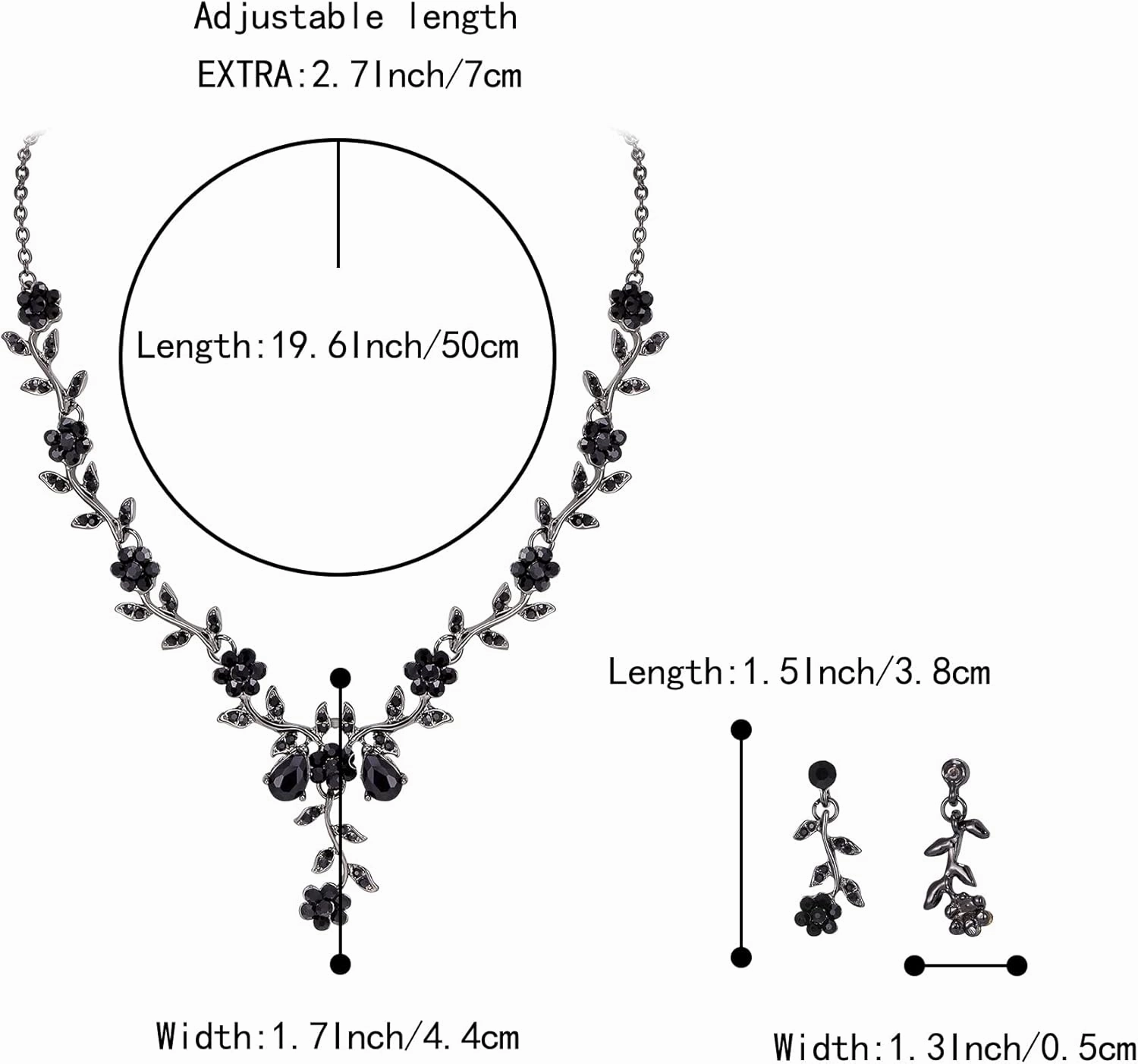 BriLove Women's Wedding Jewelry Leaf Cluster Flower Crystal Dangle Earrings Pendant Necklace Set for Bridal