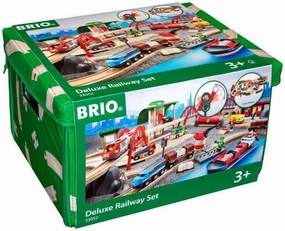 BRIO World Deluxe Railway Set - 87-Piece Wooden Train Set - Includes Passenger & Freight Trains, Stations, Accessories - FSC-Certified - Safe & Sustainable - Fun Play for Kids Ages 3 & Up