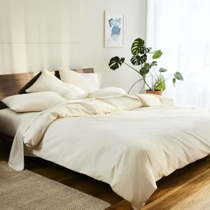 Brooklinen Luxury Sateen 4 Piece Queen Size Sheets Set in Cream - 100% Cotton Sateen Sheets - 1 Fitted Sheet, 1 Flat Sheet, 2 Pillowcases
