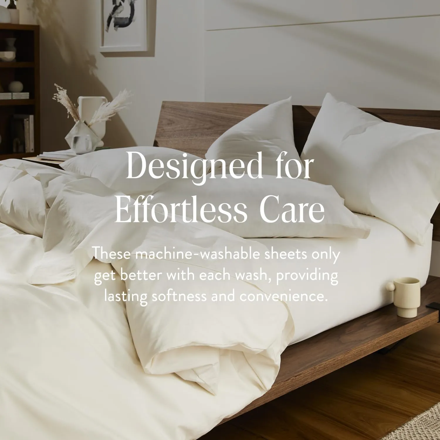 Brooklinen Luxury Sateen 4 Piece Queen Size Sheets Set in Cream - 100% Cotton Sateen Sheets - 1 Fitted Sheet, 1 Flat Sheet, 2 Pillowcases