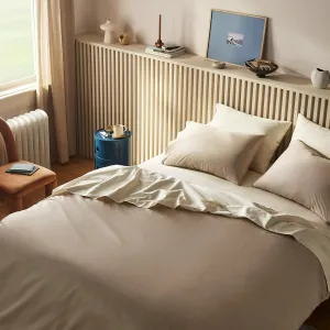 Brooklinen Luxury Sateen King Size 4 Piece Sheet Set in Pebble - 100% Cotton Sateen Sheets - 1 Fitted Sheet, 1 Flat Sheet, 2 Pillowcases