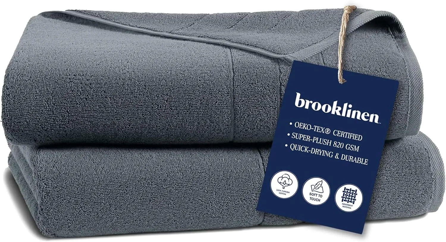 Brooklinen Super-Plush Turkish Cotton Bath Sheets Set of 2 Cotton, 820 GSM, Highly Absorbent, Machine Washable, Perfect for Home & Bathroom (40" x 65", Slate Grey)