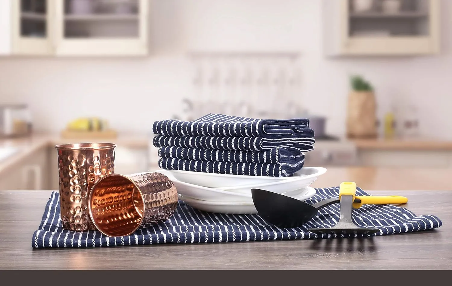 Brookyn Stripe Cotton Kitchen Towel 18x28 inch Navy 100% Cotton Quick Dry Tea Towels Bar Towels Highly Absorbent Cleaning Towels Kitchen Tea Towels Pure Cotton Absorbent Dish Cloth Set of 6
