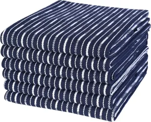 Brookyn Stripe Cotton Kitchen Towel 18x28 inch Navy 100% Cotton Quick Dry Tea Towels Bar Towels Highly Absorbent Cleaning Towels Kitchen Tea Towels Pure Cotton Absorbent Dish Cloth Set of 6