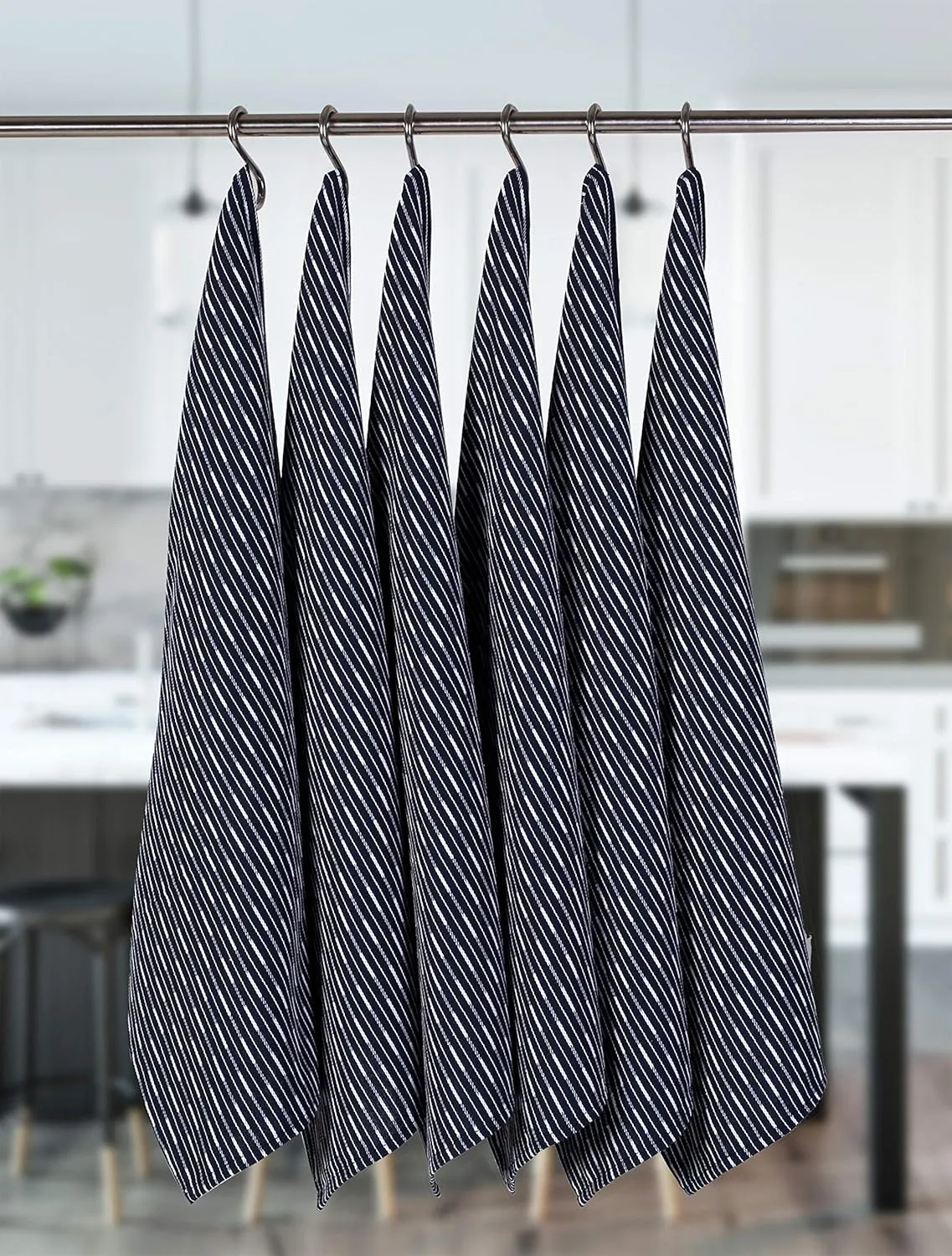 Brookyn Stripe Cotton Kitchen Towel 18x28 inch Navy 100% Cotton Quick Dry Tea Towels Bar Towels Highly Absorbent Cleaning Towels Kitchen Tea Towels Pure Cotton Absorbent Dish Cloth Set of 6