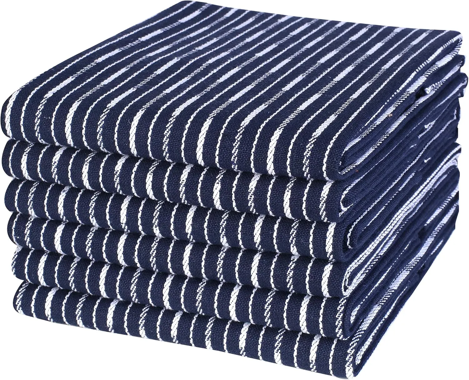 Brookyn Stripe Cotton Kitchen Towel 18x28 inch Navy 100% Cotton Quick Dry Tea Towels Bar Towels Highly Absorbent Cleaning Towels Kitchen Tea Towels Pure Cotton Absorbent Dish Cloth Set of 6