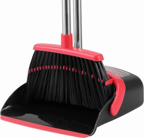 Broom and Dustpan Set, Broom Dustpan Combo Set Home Commercial Cleaning Supplies Angle Broom with Long Handle Perfect for Courtyard Garage Street(Black and Red)