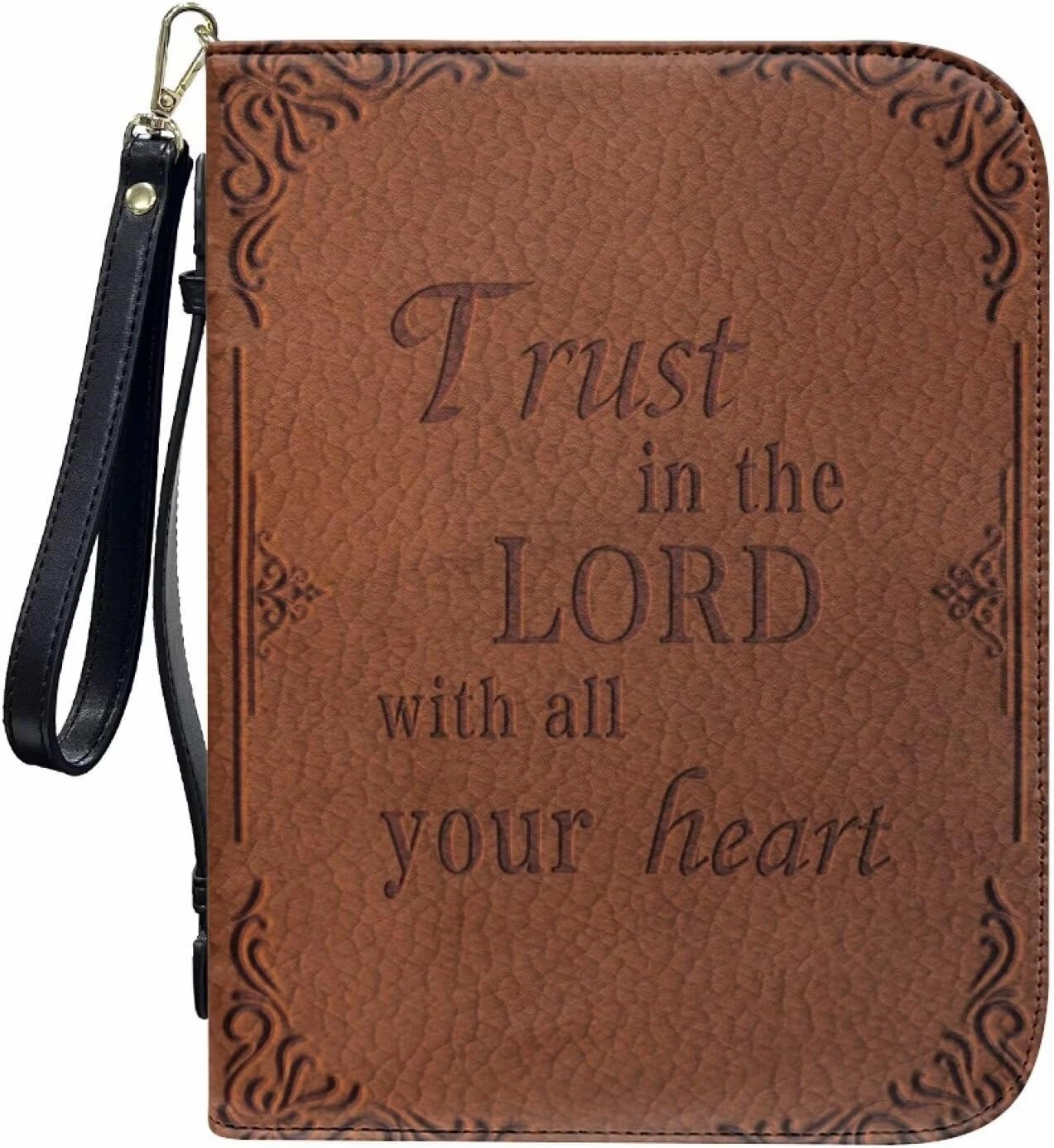 Brown Bible Cover for Women, Soft PU Leather Bible Case with Zipper Pockets for Pens Waterproof Religious Scripture Carrier for Outdoor Church Events