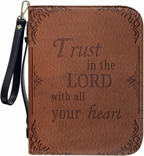 Brown Bible Cover for Women, Soft PU Leather Bible Case with Zipper Pockets for Pens Waterproof Religious Scripture Carrier for Outdoor Church Events