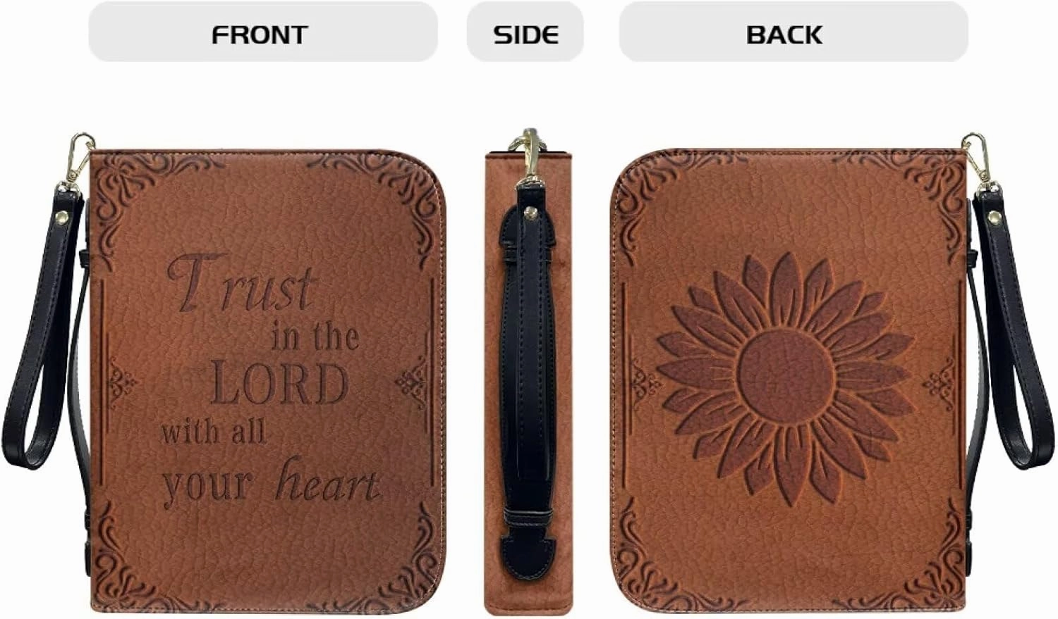 Brown Bible Cover for Women, Soft PU Leather Bible Case with Zipper Pockets for Pens Waterproof Religious Scripture Carrier for Outdoor Church Events