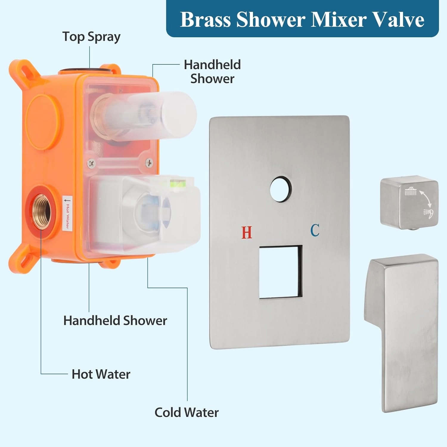 Brushed Nickel Square Shower Head with Handheld Set, Rainfall Shower System Modern Wall Mounted Shower Faucet for Bathroom 10 inch (With Shower Valve)
