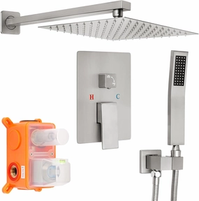 Brushed Nickel Square Shower Head with Handheld Set, Rainfall Shower System Modern Wall Mounted Shower Faucet for Bathroom 10 inch (With Shower Valve)