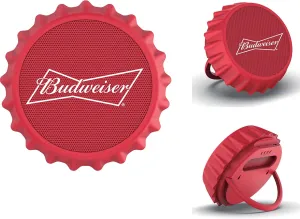 Budweiser Bluetooth Bottle Cap Shaped Speaker- LED Color Changing Lights- Strong Bass- Wall Mountable- Kick Stand- FM Radio- 6 Hour Battery Life, Aux Port, Micro SD Card, for Home, Outdoors, Bar
