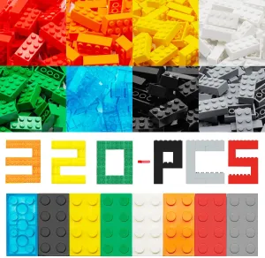 Building Bricks 2x4, 320 Pieces Multicolor Classic Building Blocks Set, Compatible Bulk Block with All Top Brands （8 Colors）