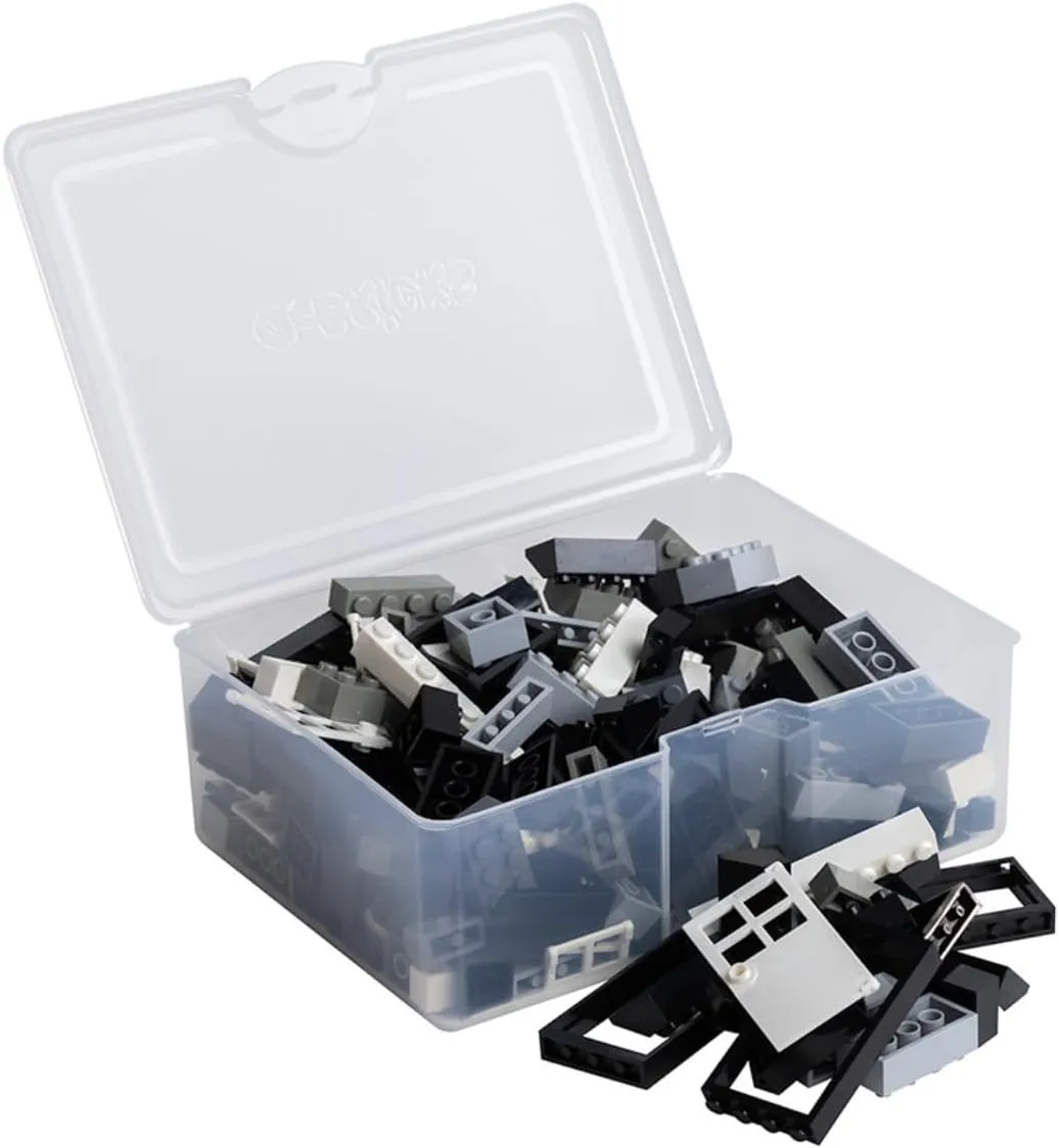 Building Set with Classic Building Blocks - 250-Piece Set - 17 Shapes Include Doors, Windows, Roof Tiles - 6 Colors - Reusable Storage Box