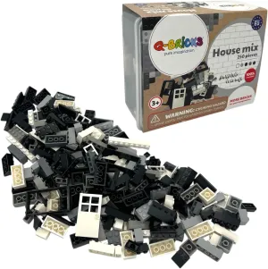 Building Set with Classic Building Blocks - 250-Piece Set - 17 Shapes Include Doors, Windows, Roof Tiles - 6 Colors - Reusable Storage Box
