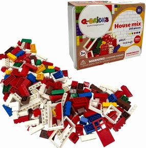 Building Set with Classic Building Blocks - 250-Piece Set - 17 Shapes Include Doors, Windows, Roof Tiles - 6 Colors - Reusable Storage Box