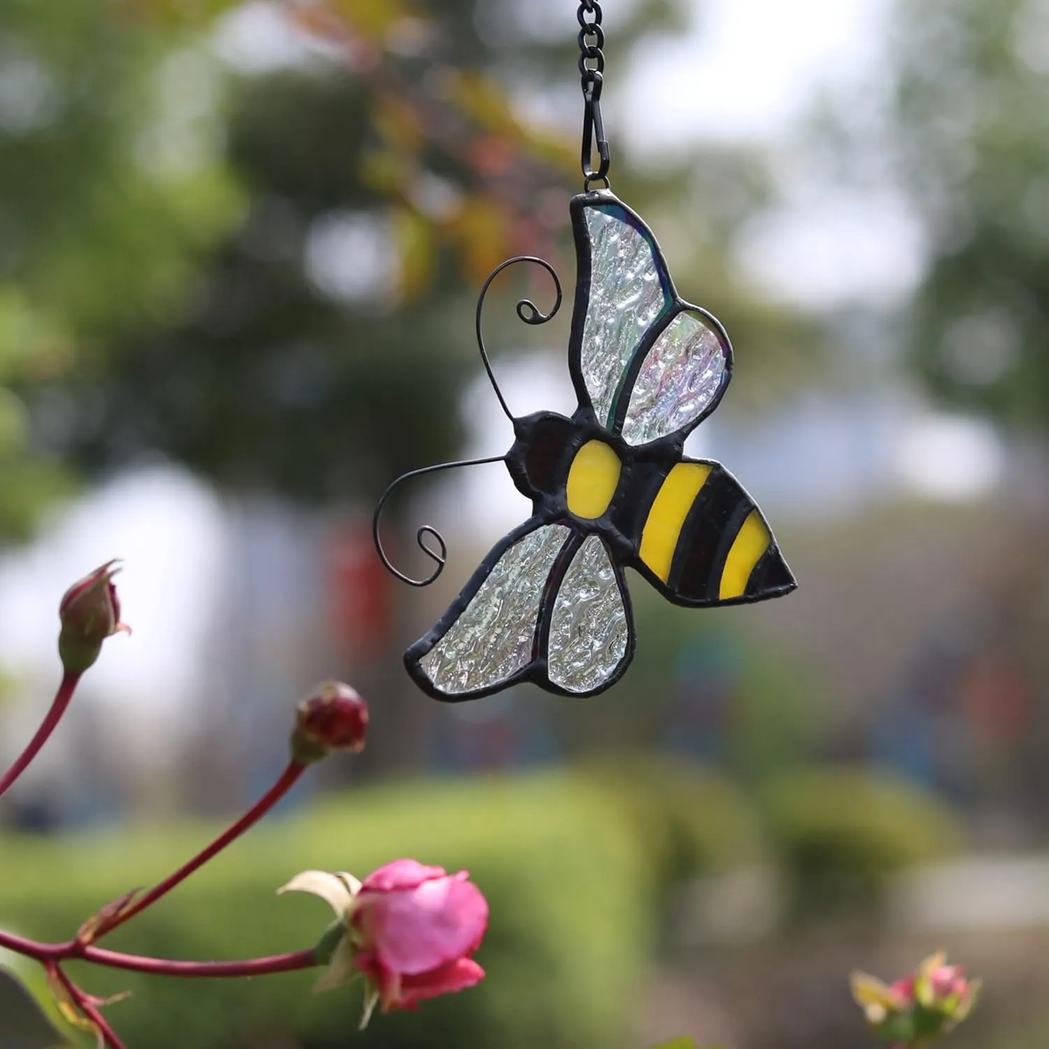 Bumble Bee Ornament Stained Glass Window Hanging Suncatcher Home Decor, Birthday Gifts for Mom Grandma Aunt Sister Bee Lover, Mother's Day Bee Decoration