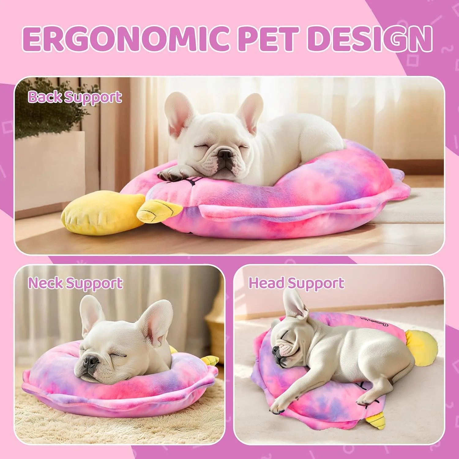 BurgeonNest Small Dog Calming Pillow for Dogs and Cats, Fluffy Soft Colorful Sleep Bolster Cozy Pet Bed Pillow, Great Present for Senior Pup Puppy Kitten, Washable, M