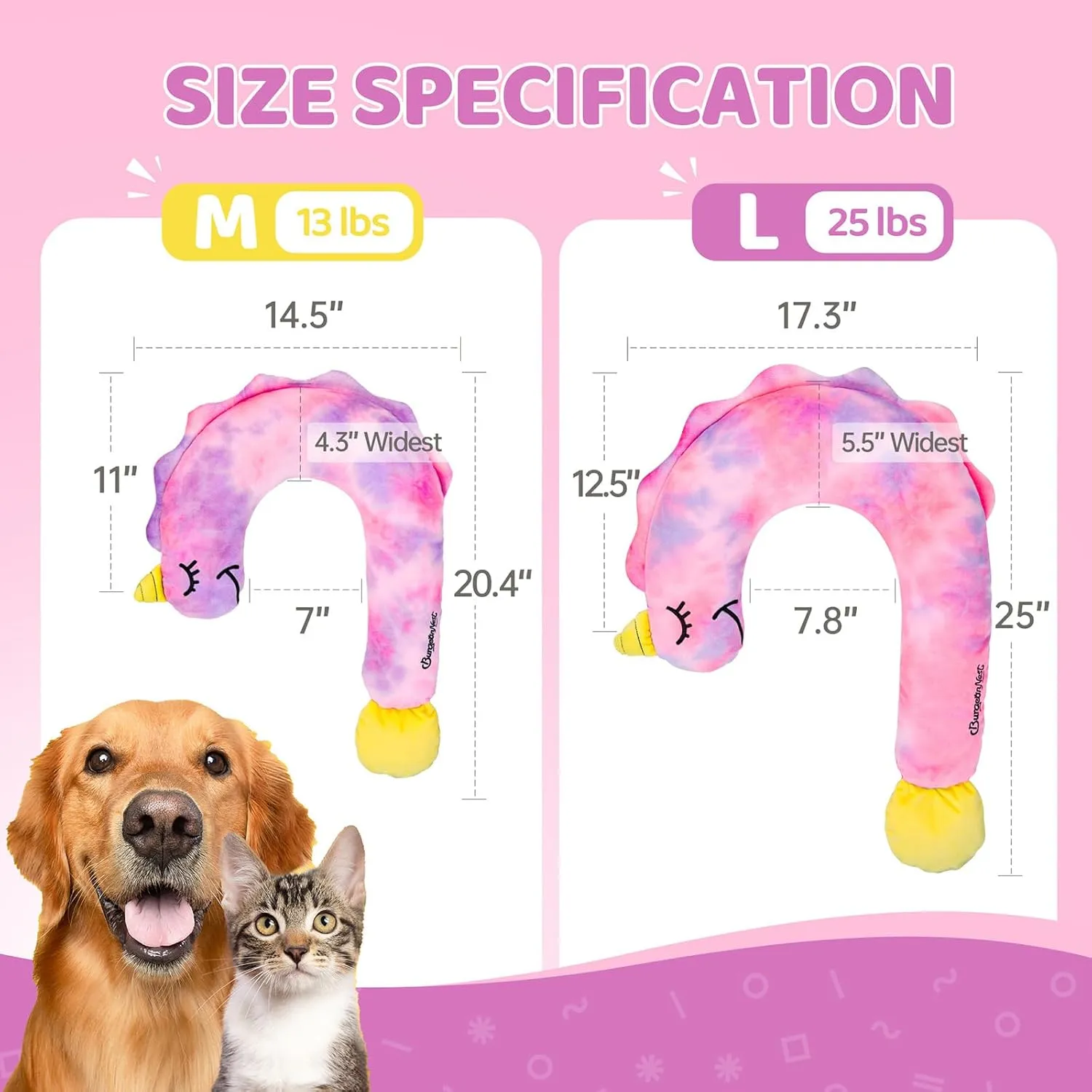 BurgeonNest Small Dog Calming Pillow for Dogs and Cats, Fluffy Soft Colorful Sleep Bolster Cozy Pet Bed Pillow, Great Present for Senior Pup Puppy Kitten, Washable, M