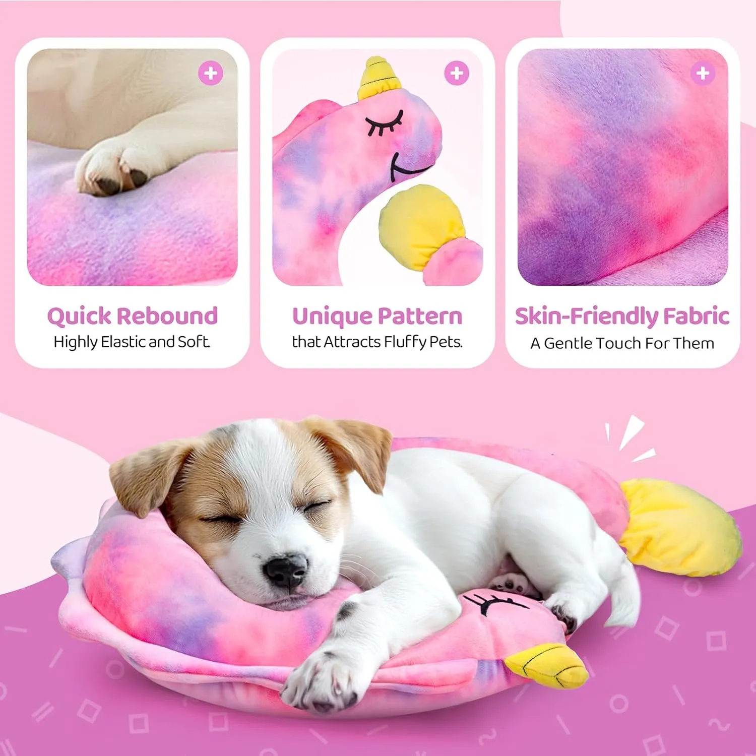BurgeonNest Small Dog Calming Pillow for Dogs and Cats, Fluffy Soft Colorful Sleep Bolster Cozy Pet Bed Pillow, Great Present for Senior Pup Puppy Kitten, Washable, M