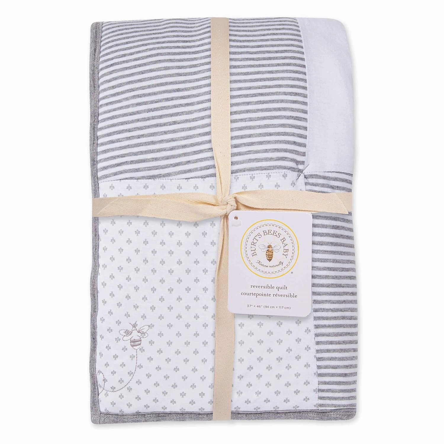 Burt's Bees Baby Reversible Blanket, Nursery, Stroller & Tummy-Time Organic Jersey Cotton Quilted Infant & Toddler Bedding